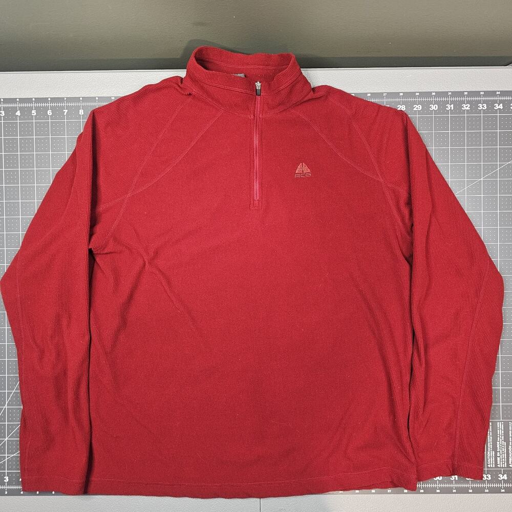 Vintage Nike ACG Waffle Knit Shirt Medium Red 1/4 Zip Thermal Base Layer Outdoor